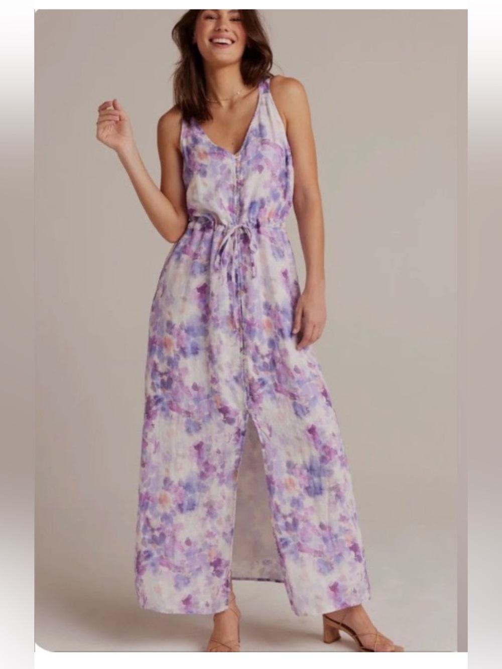BELLA DAHL LAVENDER PATTERNED BUTTON FRONT CAMI DRESS SIZE SMALL